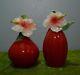 Franz Island Beauty Hibiscus Design Sculptured Porcelain Salt & Pepper Shakers