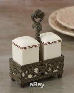 GG Collection Salt and Pepper Set with Metal Holder Cream
