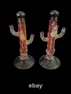 Gazelle Hand Blown Art Glass Cactus Salt and pepper shakers Signed 2000