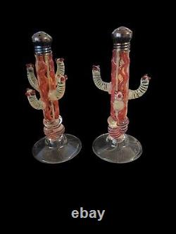 Gazelle Hand Blown Art Glass Cactus Salt and pepper shakers Signed 2000