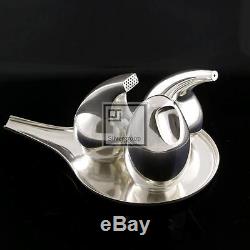 Georg Jensen Silver Salt & Pepper Shakers with Mustard Pot and Tray #965