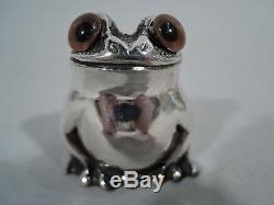 George VI Shaker Frog Toad Salt Pepper English Sterling Silver Asprey 1947