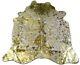 Gold Metallic Cowhide Rug Size 6.4 X 5.7 ft Gold on Salt & Pepper Rug D-841
