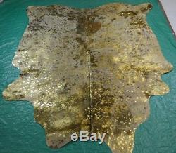 Gold Metallic Cowhide Rug Size 6.4 X 5.7 ft Gold on Salt & Pepper Rug D-841
