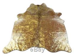 Gold Metallic Cowhide Rug Size 6 X 6.4 ft Gold on Salt & Pepper Rug D-840