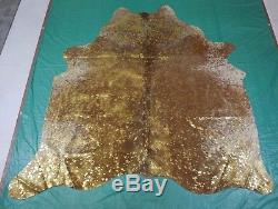 Gold Metallic Cowhide Rug Size 6 X 6.4 ft Gold on Salt & Pepper Rug D-840