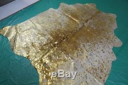 Gold Metallic Cowhide Rug Size 6 X 6 ft Gold on Salt & Pepper Rug D-810