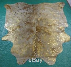 Gold Metallic Cowhide Rug Size 6 X 6 ft Gold on Salt & Pepper Rug D-812