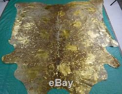 Gold Metallic Cowhide Rug Size 7.4 X 7 ft Gold on Salt & Pepper Rug D-949