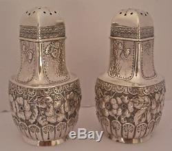 Gorham Cluny Aesthetic Hand Chased Repousse Sterling Salt Pepper Shakers 1884