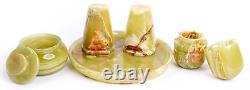 Green Onyx Salt and Pepper Set with Tray, 5 Pieces
