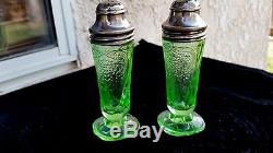 Green Royal Lace Depression Glass Salt & Pepper Shakers