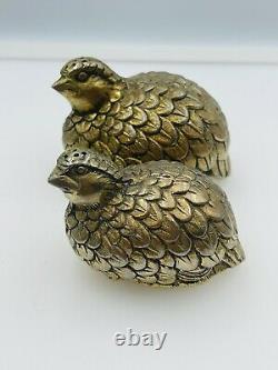 Gucci Italy Vintage Gold Over Pewter Quail Birds Salt & Pepper Shakers