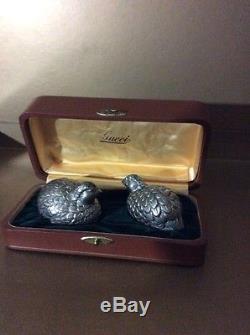 Gucci Rare Salt And Pepper Shaker Silver Plated Pewter Quail