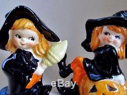 HALLOWEEN LITTLE WITCH GIRLS Salt and Pepper Shakers LEFTON SUPER CUTE
