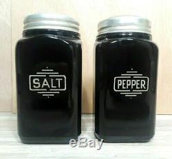 HTF 1930's McKee Black Small Box Design Range Shakers Salt & Pepper