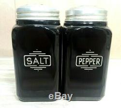 HTF 1930's McKee Black Small Box Design Range Shakers Salt & Pepper