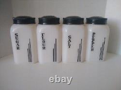 HTF VTG McKee Vertical Line Shaker Set Salt Pepper Sugar Flour White Black Tops