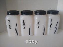 HTF VTG McKee Vertical Line Shaker Set Salt Pepper Sugar Flour White Black Tops