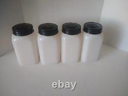 HTF VTG McKee Vertical Line Shaker Set Salt Pepper Sugar Flour White Black Tops