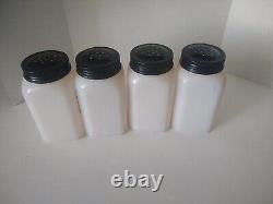 HTF VTG McKee Vertical Line Shaker Set Salt Pepper Sugar Flour White Black Tops