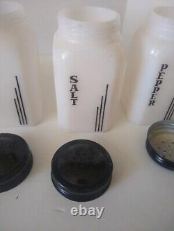 HTF VTG McKee Vertical Line Shaker Set Salt Pepper Sugar Flour White Black Tops