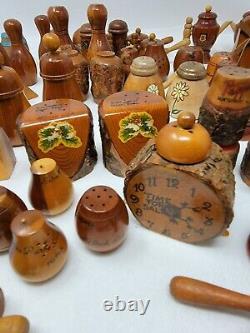 HUGE 40+++ Lot of Vintage Mid Century Kitch Wood Salt Pepper Shaker Bowling Pin+