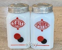 Hazel Atlas Red & Black Polka Dot Graphics Salt & Pepper Range Shakers