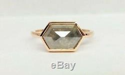 Hexagon diamond ring, Gray hexagon salt and pepper diamond ring, Geometric Rose