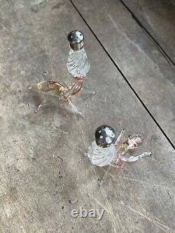 Htf Unique Hand Blown Octopus Salt And Pepper Shakers Pink With Faint Opalescent