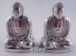Japanese 950 Silver Buddha Figural Salt & Pepper Shakers Not Sterling Lovely