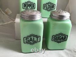 Jadite McKee Large Art Deco Salt Pepper Flour Sugar Box Range Shakers Jadeite