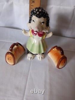 Japan, Dressed Poodle Carrying Luggage, Out For The Weekend Salt Pepper Set Rare