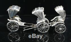 Japanese Sterling Silver Three Rickshaw Salt and Pepper Shakers Circa 1930s