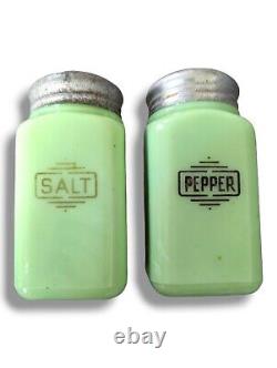Jaydite Salt And Pepper Shakers 5 In By 2 And 1/2 In