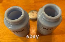 Jeannette Blue Delphite Ribbed Beehive Salt Pepper Shakers Vintage 1940s