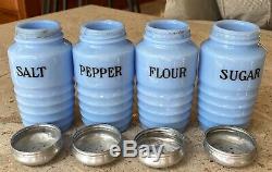 Jeannette Delphite Blue 8 Ounce Salt Pepper Flour & Sugar Range Shaker Set