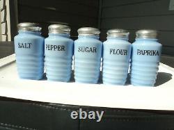 Jeannette Delphite Blue Salt Pepper Sugar Flour Paprika Shaker Set