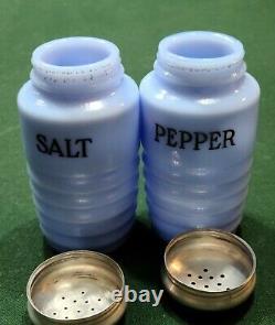 Jeannette Delphite Blue Salt and Pepper Ribbed Shaker Set