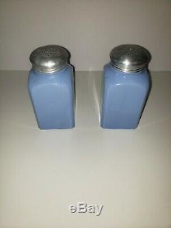 Jeannette Delphite Blue Square Salt and Pepper Shakers Rare Set