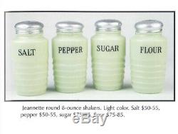 Jeannette Glass Co Jadite / Jadeite / Jade-ite Tea Canister Salt & Pepper Set 3