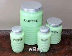 Jeannette Jadeite Beehive Coffee Tea Canisters Salt/Pepper Shakers Jadite C8AX