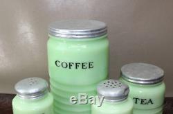 Jeannette Jadeite Beehive Coffee Tea Canisters Salt/Pepper Shakers Jadite C8AX