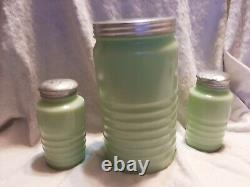 Jeannette Jadeite Horizontal Ribbed Coffee Container salt pepper shakers glass