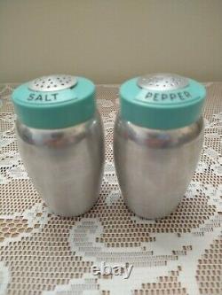 KROMEX Aqua Turquoise Sugar Flour Coffee Tea Canister Set + Salt Pepper Shakers