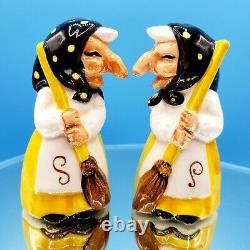 Kitchen Witch Salt Pepper Shakers 50s Good Luck Yellow Black Health Happiness