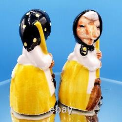 Kitchen Witch Salt Pepper Shakers 50s Good Luck Yellow Black Health Happiness