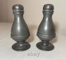 LARGE pair of 19th century handmade engraved pewter salt and pepper shakers