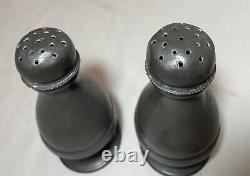 LARGE pair of 19th century handmade engraved pewter salt and pepper shakers