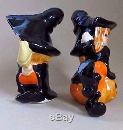 LITTLE WITCH GIRLS HALLOWEEN Salt and Pepper Shakers LEFTON SUPER RARE